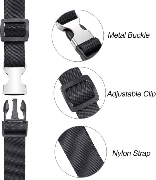 Buckle Straps with Clips, Adjustable Nylon Straps with Buckle, 4 Pack (Black-Metal, 4‘x0.75“)