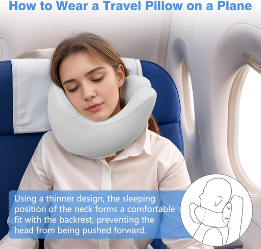 2 in 1 Neck Pillow Airplane, Ergonomic Memory Foam Travel Neck Pillow, Travel Essentials with 3D Eye Masks, Earplugs, and Portable Drawstring Bag, U Shape Neck Support for Traveling, Car, Home
