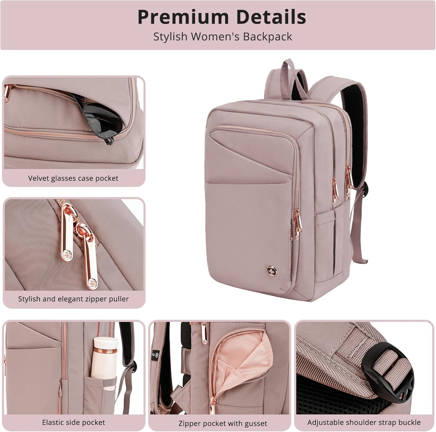 Swissdigital Design Laptop Backpack For Women,College Bookbags With USB Charging Port,Cute Computer Backpacks For Work Business,Pink | KATY ROSE