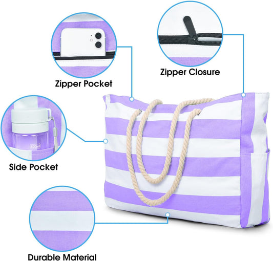 Becokan Beach Bags for Women Large Waterproof Beach Tote Bag Zipper Beach Bags Waterproof Sandproof Swim Pool Bag Large Tote