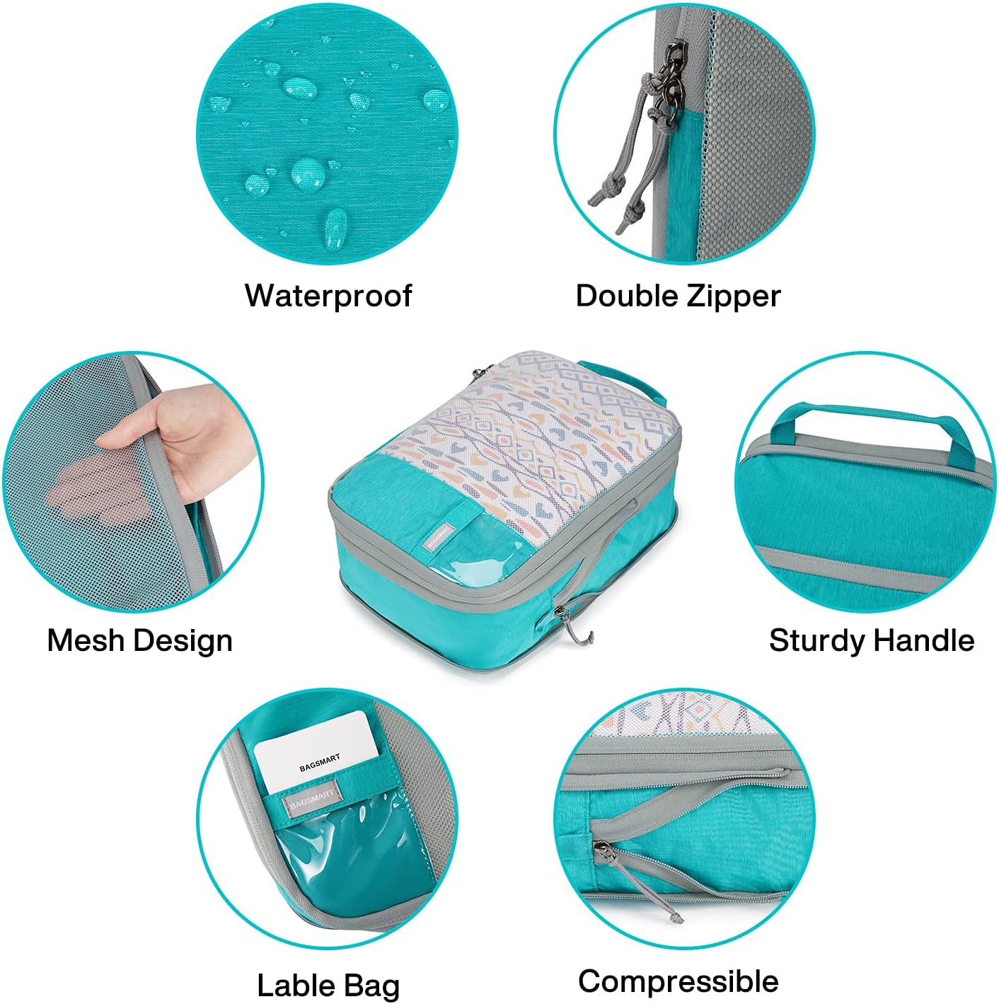 BAGSMART 6 Set Compression Packing Cubes - Lightweight Travel Essentials, Durable Luggage Organizer