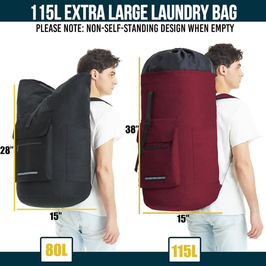 Laundry Bag With 4 Pockets,Laundry Bag With Shoulder Straps,Sturdy Laundry Backpack Heavy Duty,Large Clothes Hamper Bags 115L,College Laundromat Backpack For Dorm Room,Travel Laundry Bags XXL