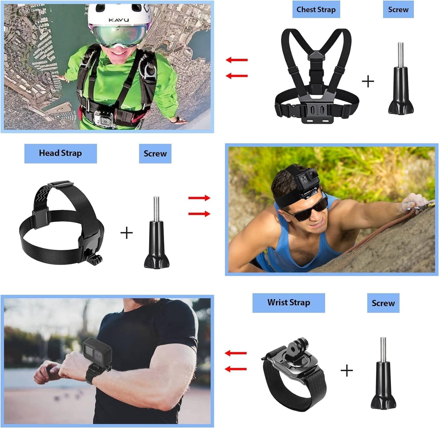 HONGDAK Action Camera Accessories Kit for GoPro Hero 13 12 11 10 9 Black, Waterproof Housing+Silicone Case+ Adjustable Arm+Head Chest Wrist Strap+Bike Mount+Suction Cup+Floating Grip Bundle Set 63in1