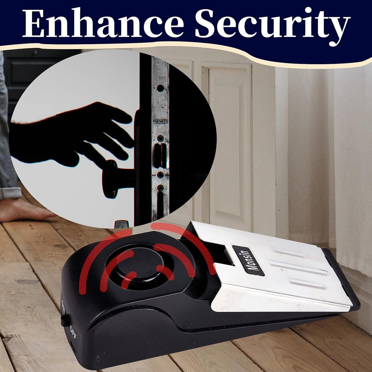 Door Stop Alarm, Door Stopper with 120DB Security Alarm, Floor Wedge Doorstop for Travel Apartment Home House (Pack of 3)
