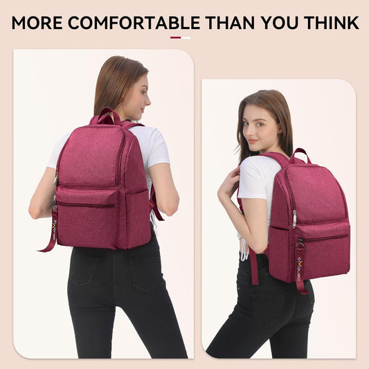 OMOUBOI 14 inch Travel Laptop Backpack for Women Men Teen 20L Weekender Casual Daypacks Airline Approved Lightweight College School Bookbag Wine Red