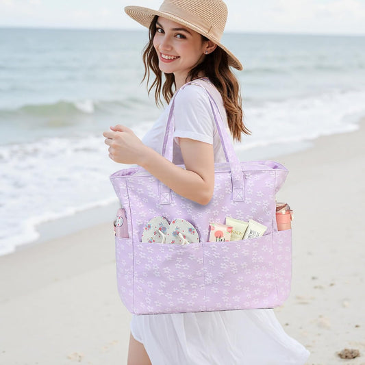 Waterproof Beach Tote Pool Bags for Women Ladies Extra Large Gym Tote Carry On Bag With Wet Compartment for Weekender Travel