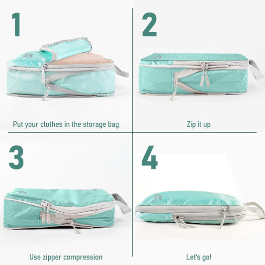 4-Piece Packing Cube Set - Lightweight Luggage Organizers for Travel, Vacation and Suitcases - Durable Accessories with Compression