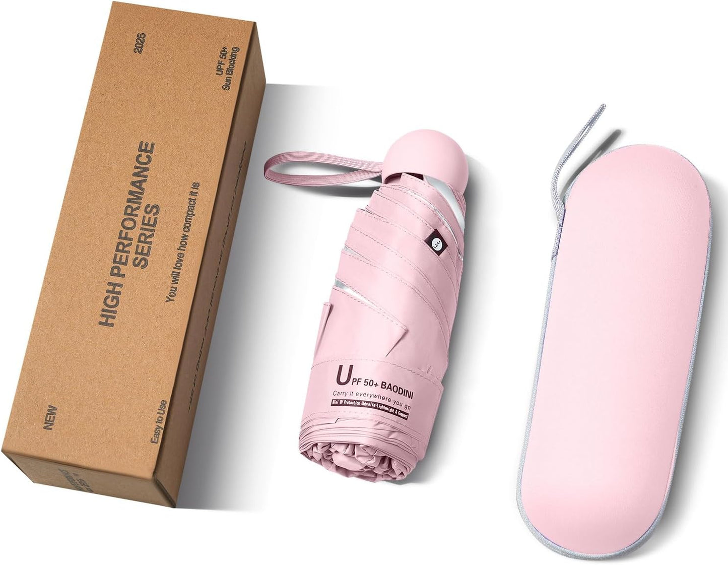 BAODINI Travel Mini Umbrella for Purse With Case Small Compact UV Sun Protection Sun Lightweight Tiny Pocket Umbrella for Women Girls and Men