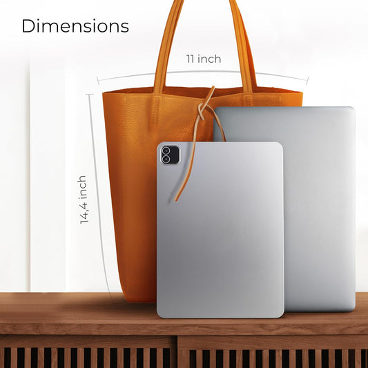 Italian Calf Leather Tote for Women with Zipper, Inner Pocket & Flat Base | Soft Unlined Shopper for Work & Travel