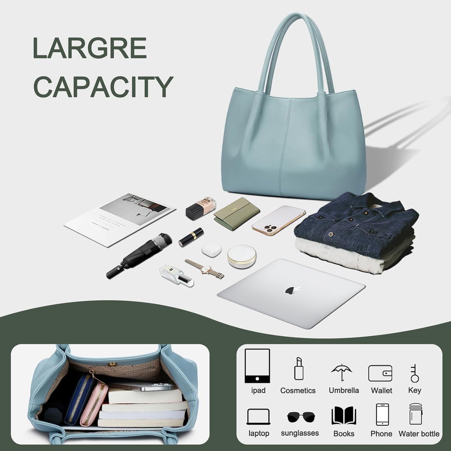 KKXIU Tote Bag for Women Vegan Leather Shoulder Purse Large Capacity Travel Bag