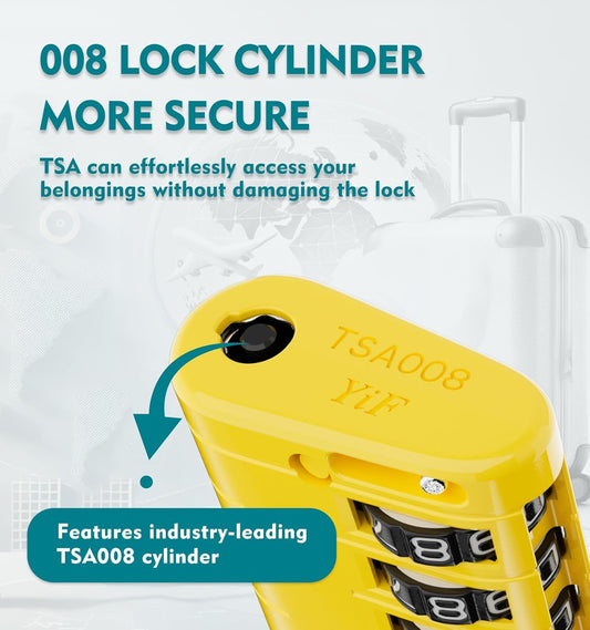 ANVIL TSA Approved Luggage Locks – High Security TSA008 Combination Travel Locks with Inspection Indicator for Suitcases and Backpacks. (2, Yellow)