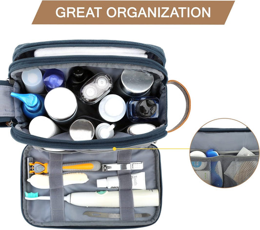 BAGSMART Toiletry Bag for Men, Canvas Travel Toiletry Organizer Dopp Kit Water-resistant Shaving Bag for Toiletries Accessories,Navy Blue-Medium