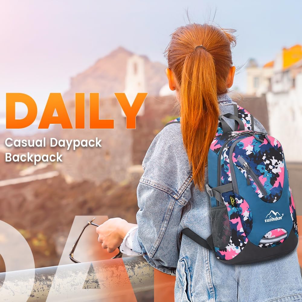 sunhiker Small Cycling Hiking Backpack Water Resistant Travel Backpack Lightweight Daypack M0714 (20-25L-Pink Camo