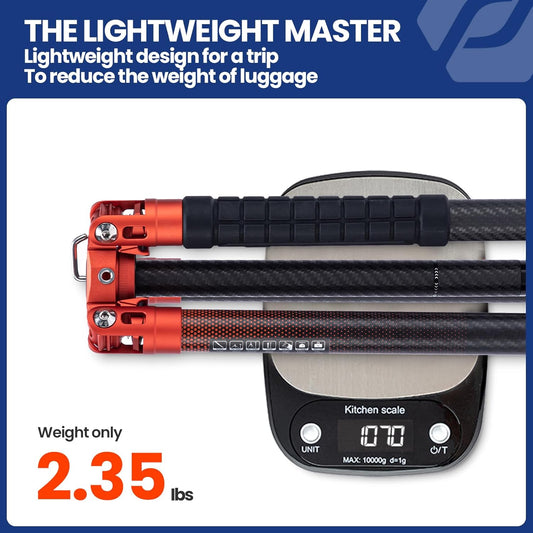 Fotopro Carbon Fiber Tripod 2.3lbs Ultralight 62 Inch Portable Travel Video Tripod for Camera DSLR Load up to 22lbs X-Aircross 3 Video Orange