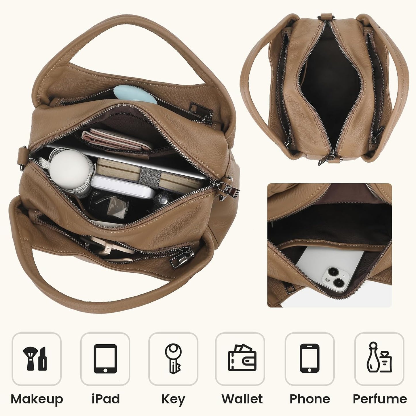 KOGTLA Genuine Leather Purses for Women, Crossbody Shoulder Bags with Top-Handle, Tote Satchel Handbags