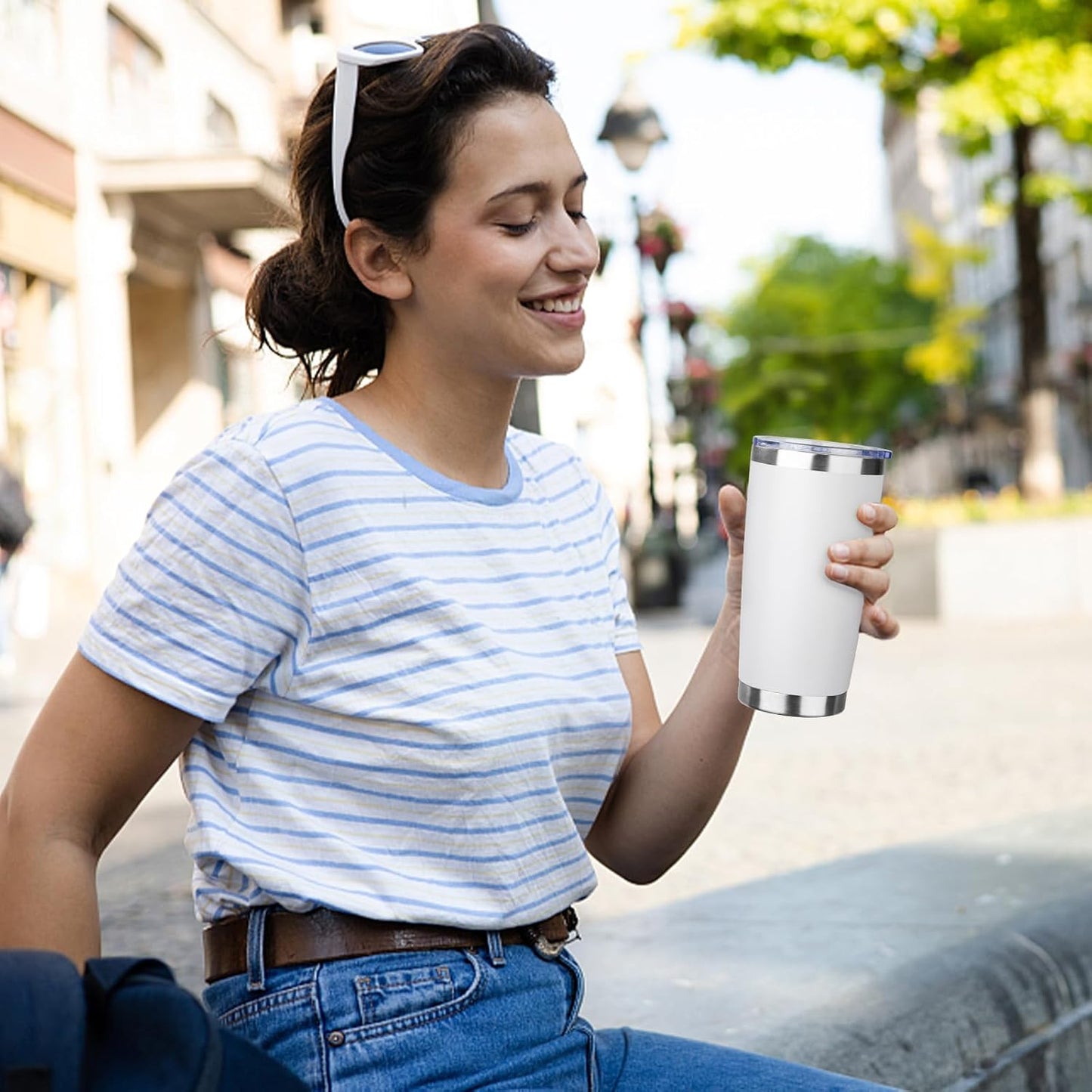 20oz Tumbler with Straw and Brush, Stainless Steel Vacuum Insulated tumbler, Double Wall Insulated Coffee Tumbler for Outdoor, Home, Travel,Office (White,4pcs)