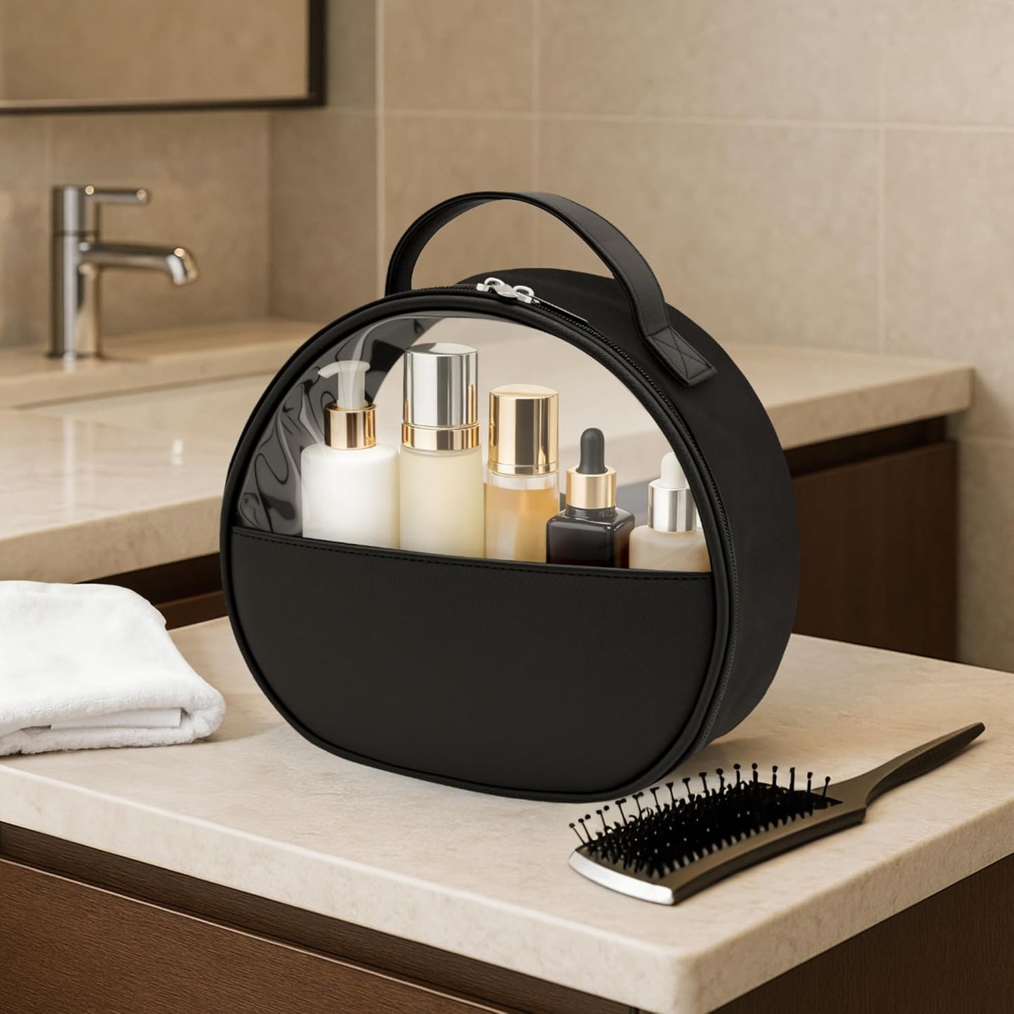 Clear Toiletry Bag, Travel Makeup Bag, Large Transparent Cosmetic Bag with Zipper,Organize Cosmetics & Skincare Essentials (Large)