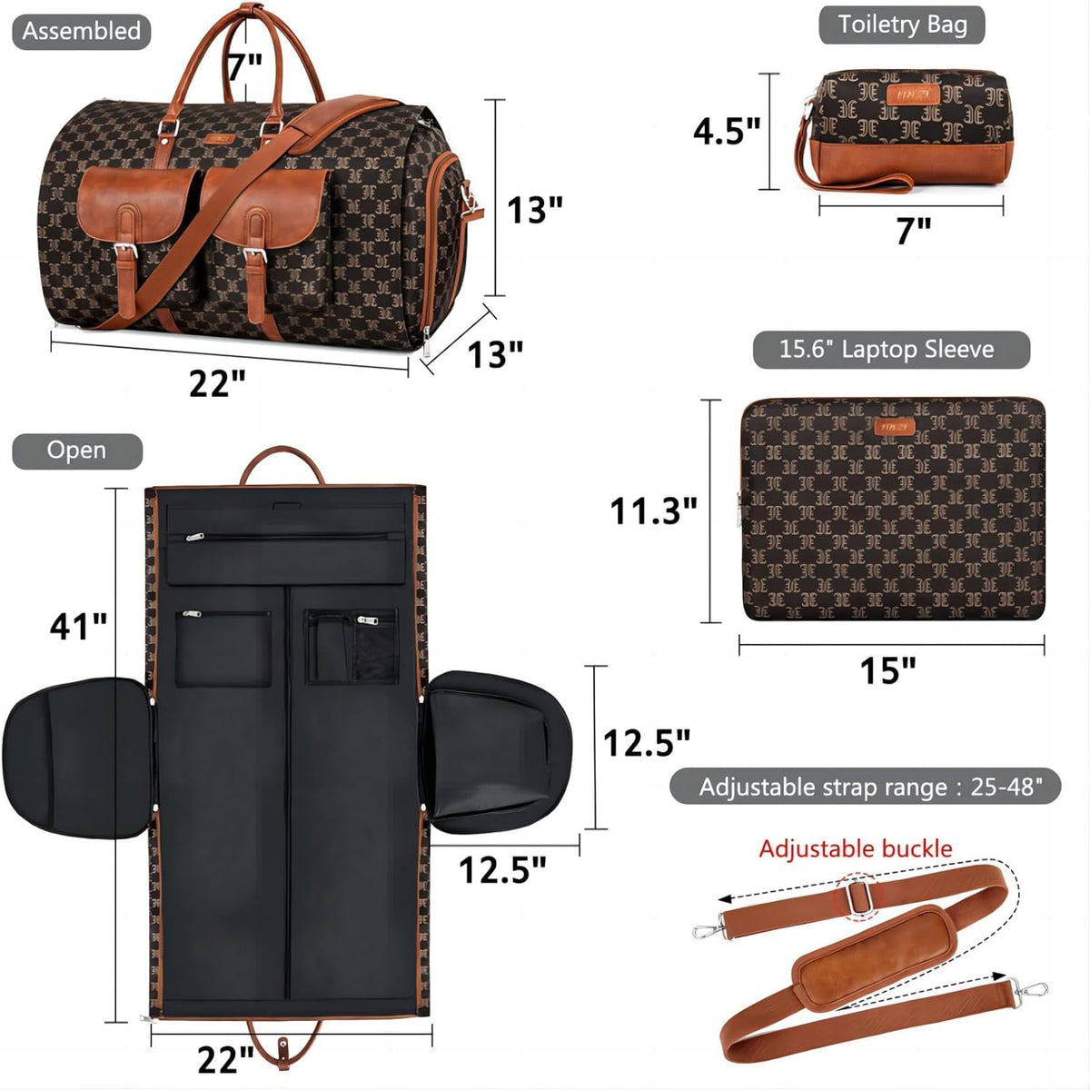 Garment Bag for Travel, Convertible Carry on Garment Duffel Bag for Men 3Pcs Weekender Bag 2 in 1 Hanging Suitcase Suit Bag