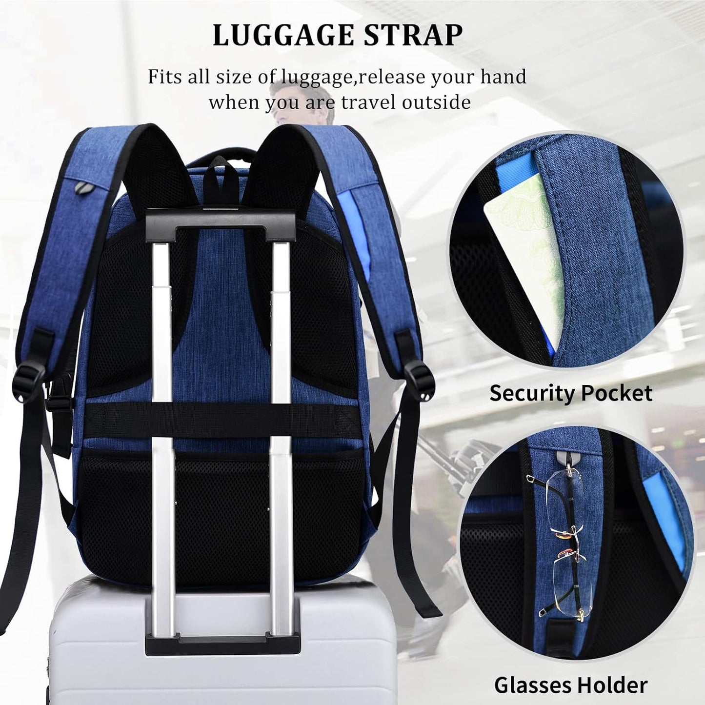 DUALSNG Travel Work Laptop Backpack With USB Charging Port Fits 15.6 15 14 13 Inch Laptop and Notebook Business Anti Theft College Computer Bag Back Pack for Women Men - Navy Blue