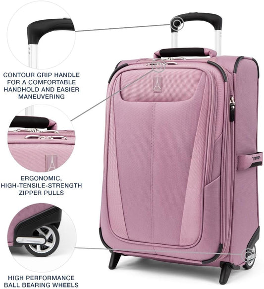 Travelpro Maxlite 5 Softside Expandable Upright 2 Wheel Carry on Luggage, Lightweight Suitcase, Men and Women, Orchid Pink Purple, Carry On 22-Inch