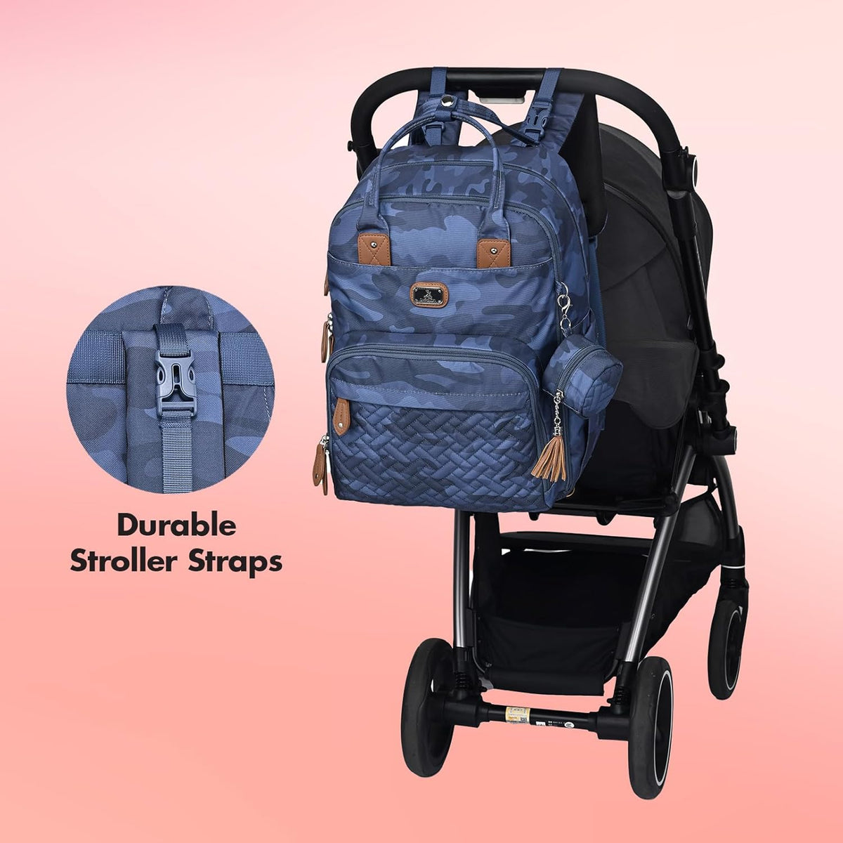 Dikaslon Diaper Bag Backpack with Changing Pad, Pacifier Case and Stroller Straps, Large Unisex Baby Bags for Boys Girls, Camo