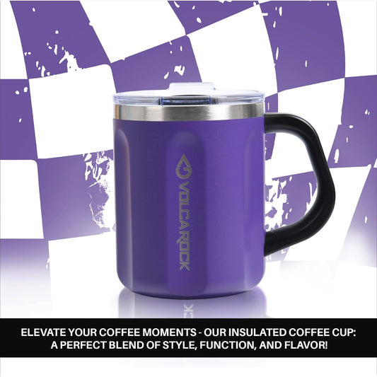 16oz Stainless Steel Togo Coffee Travel Mug, Spill Proof Tea Mug with Handle and Lid, Lightweight and Durable, Great for Office Home and Outdoor Use (Purple)