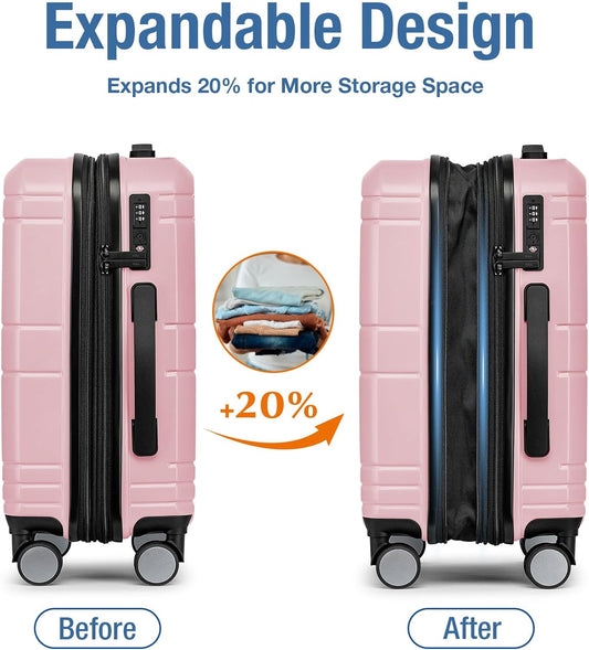 KYME Carry On Luggage 22x14x9 Airline Approved with TSA Lock Hard Shell Carry On Suitcase Lightweight Suitcases with Wheels Small Luggage for Men Women,Carry-On 20 Inch,Pink