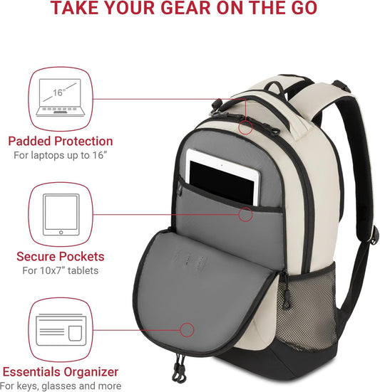 SwissGear Cecil 5505 Laptop Backpack, Cream/Black, 18-Inch