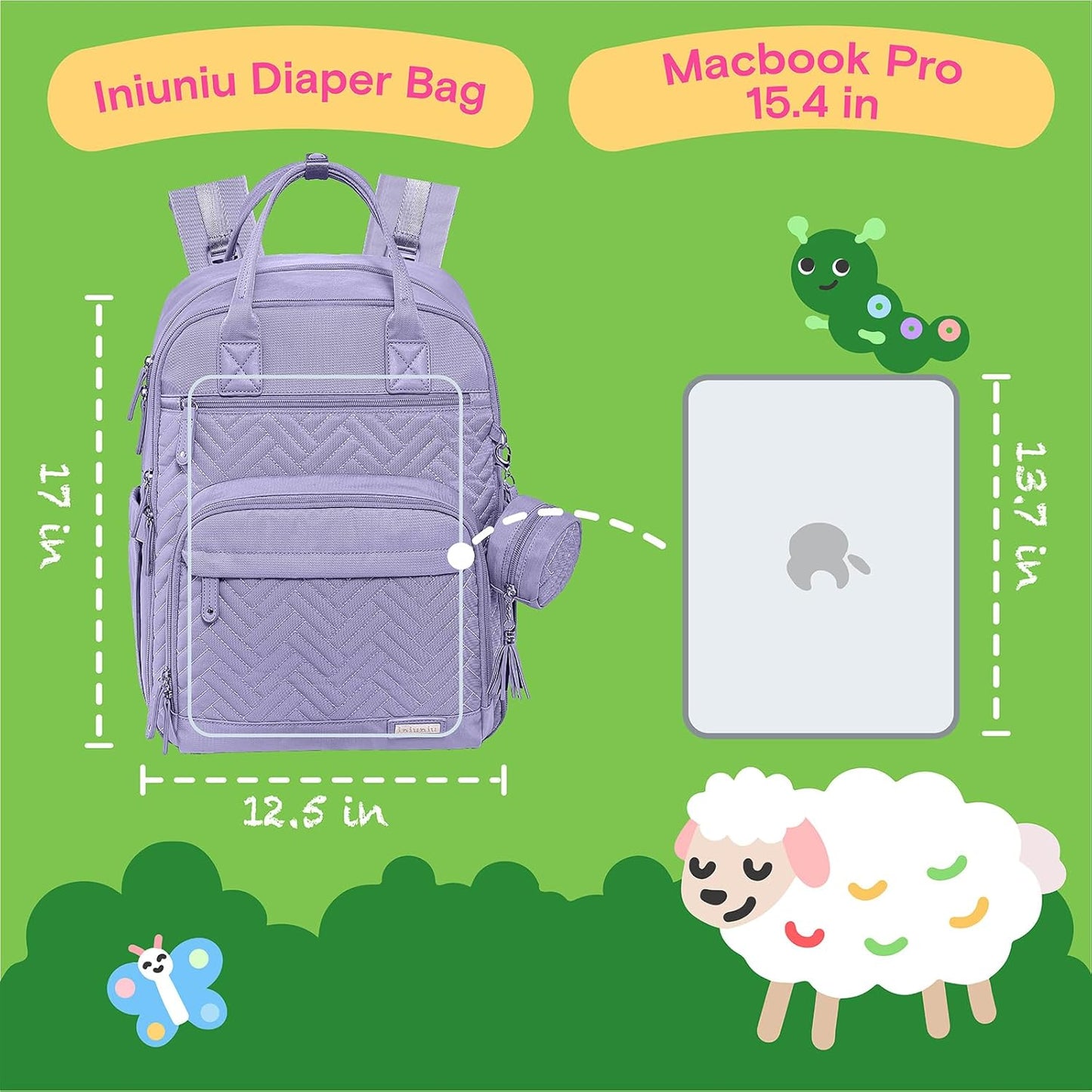 iniuniu Diaper Bag Backpack, 4 in 1 kit Large Unisex Baby Bags for Boys Girls, Waterproof Travel Back Pack with Diaper Pouch