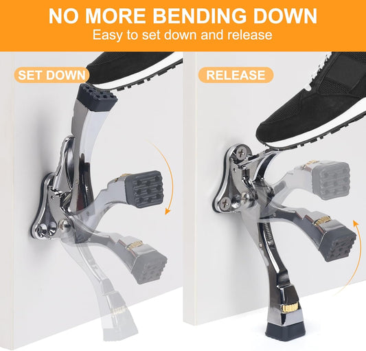 2 Packs Heavy Duty Kickdown Door Stopper, One Touch Adjustable Kickdown Door Stop for Heavy Doors, 4 in Metal Door Kickstand with Rubber Tip & Wall Protectors for Wide Doors- Sliver