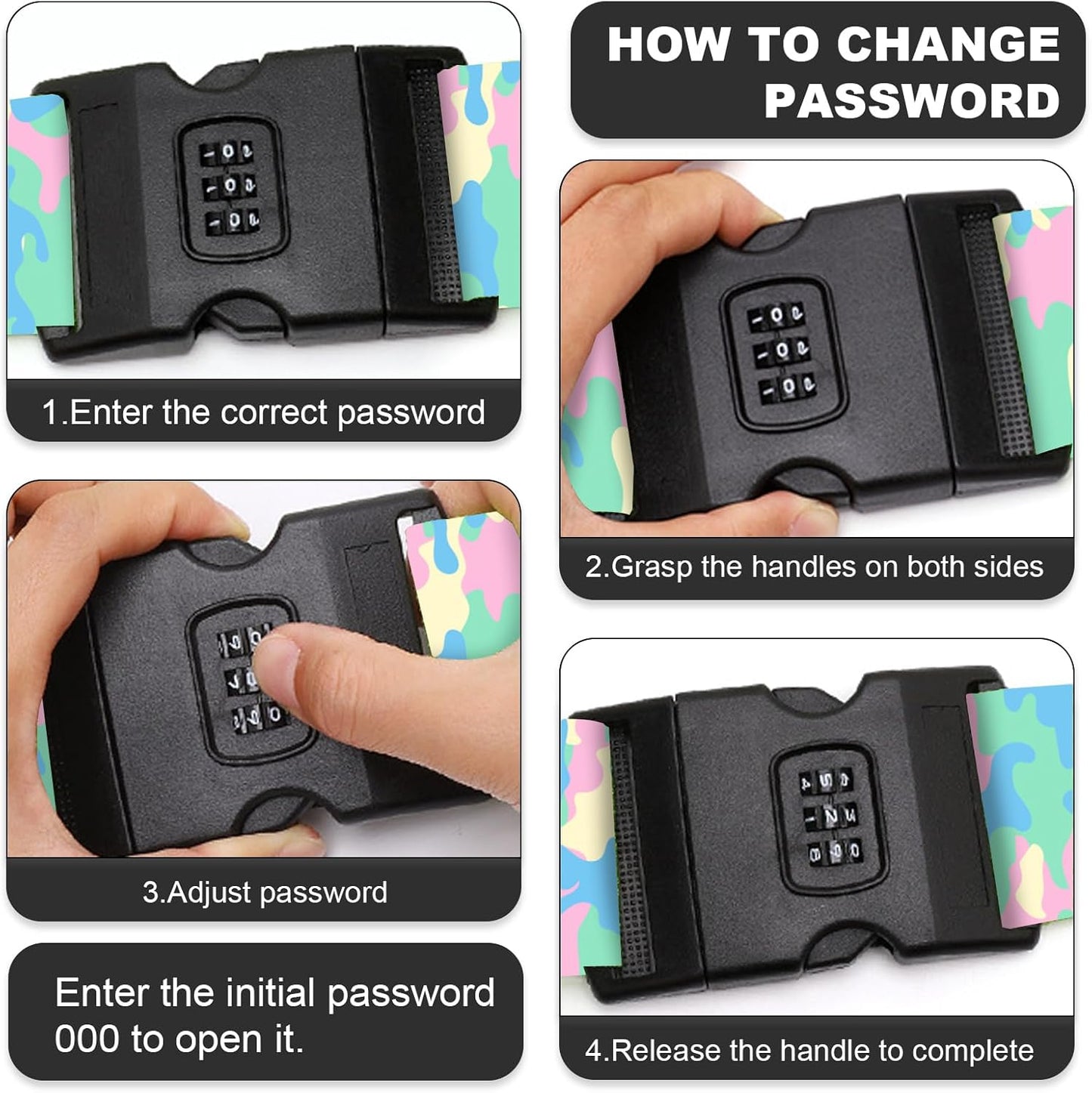 2 Pack Luggage Straps, Adjustable Cute Printing with Combination Lock Luggage Straps for Women Men Travel School Business Trips-Camouflage