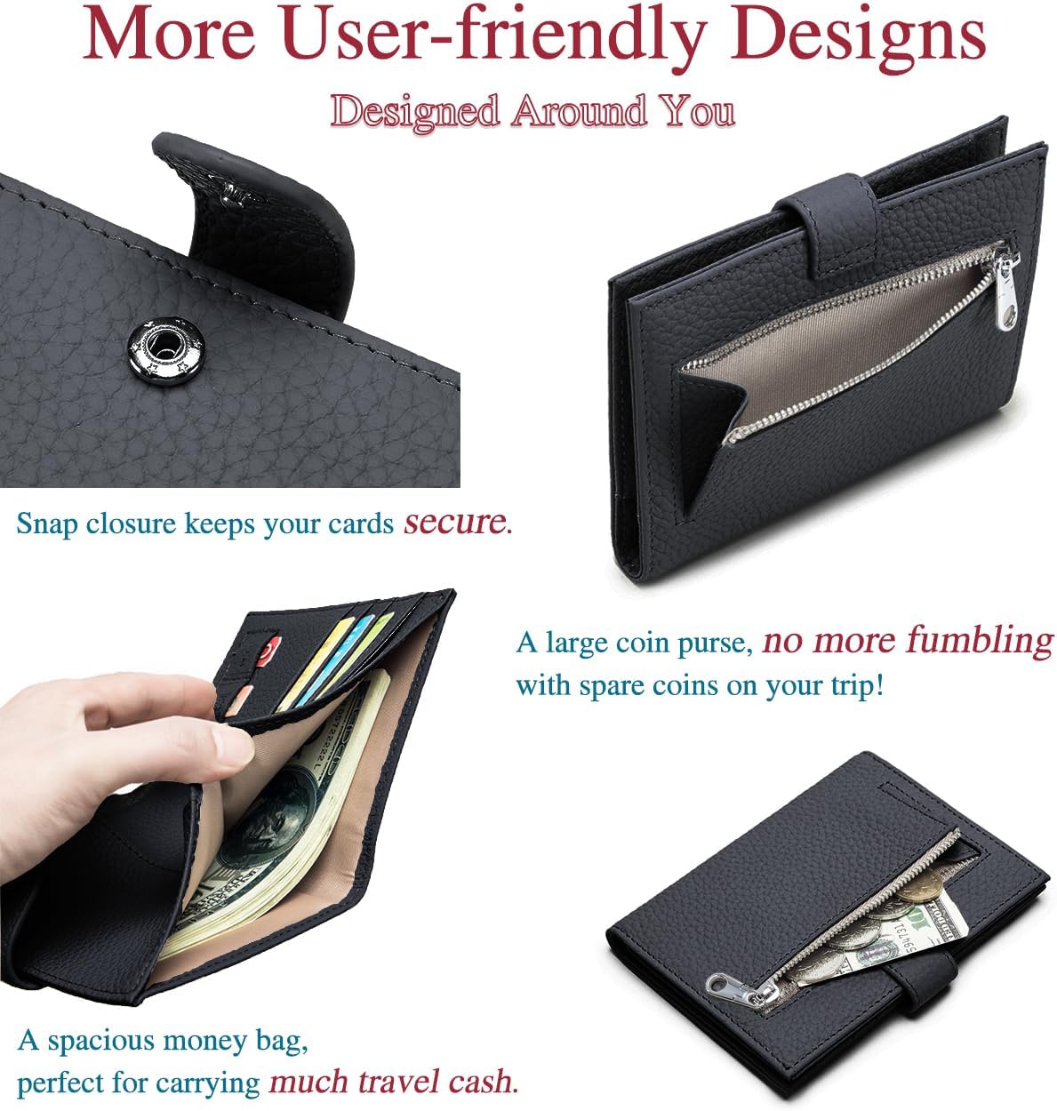 RFID Slim Passport Holder for Travel – Leather Passport Wallet for Women & Men with Card Slots, Zippered Coin Pocket, SIM Card Slot – Travel Passport Cover Case (Black)