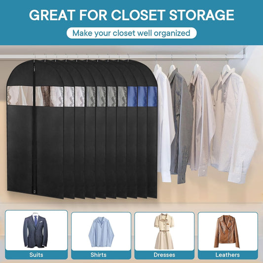 43" Suit Bags for Closet Storage and Travel, Garment Bags for Hanging Clothes, Suit Garment Bag for Men, Black Suit Cover Bags with Clear Window for Coats, Jackets, Shirts(5 Packs)