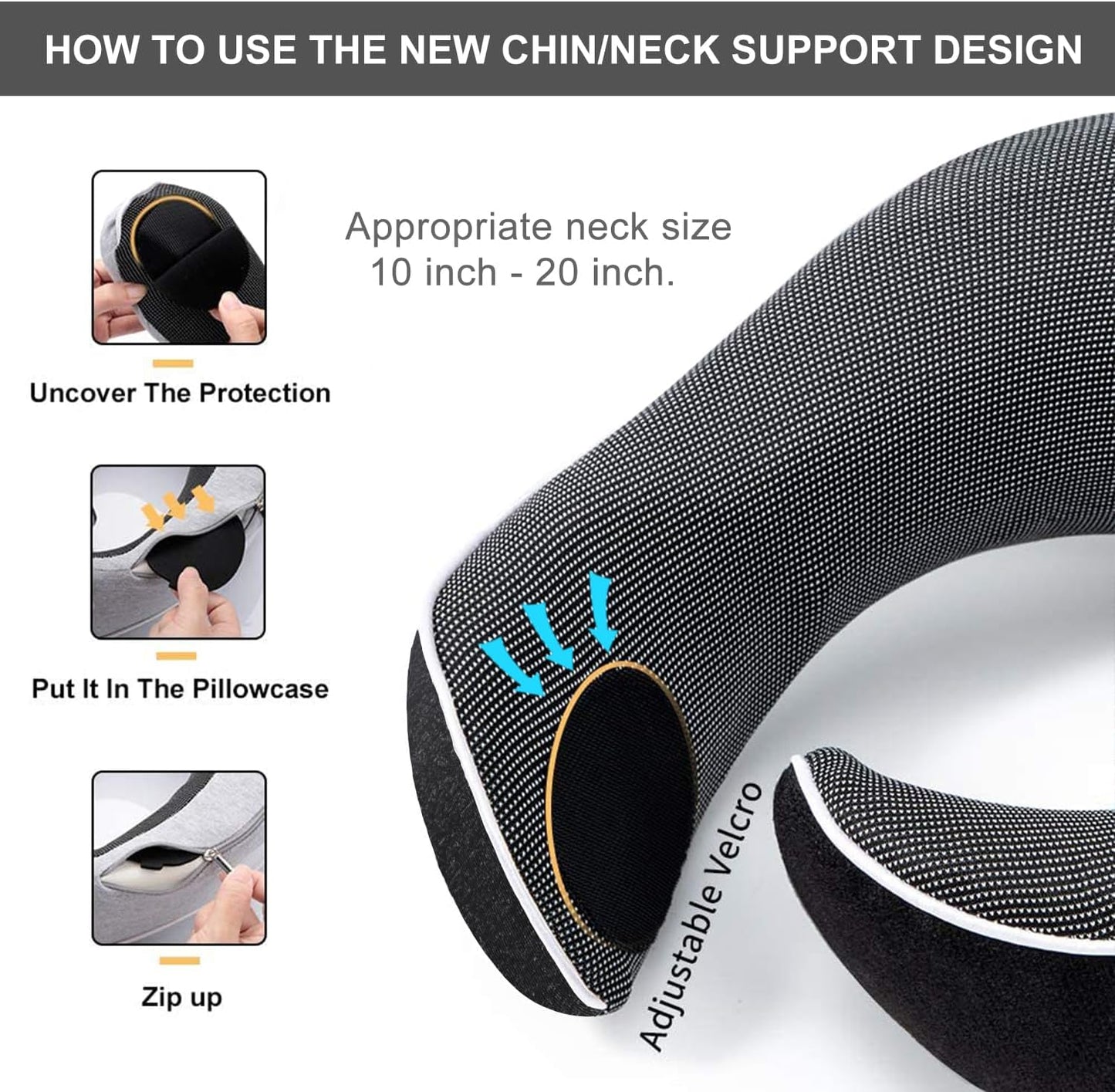 Travel Pillow, Best Memory Foam Neck Pillow Head Support Soft Pillow for Sleeping Rest, Airplane Car & Home Use (1Black)