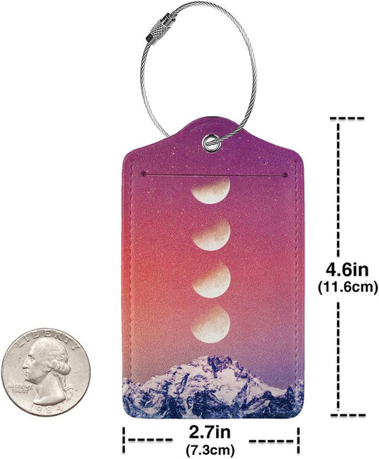 2 Pack Luggage Tag for Suitcase, Cute Unique Leather Suitcase Tags Identifiers with Privacy Name Address Labels & Durable Steel Loop for Women Men Travel