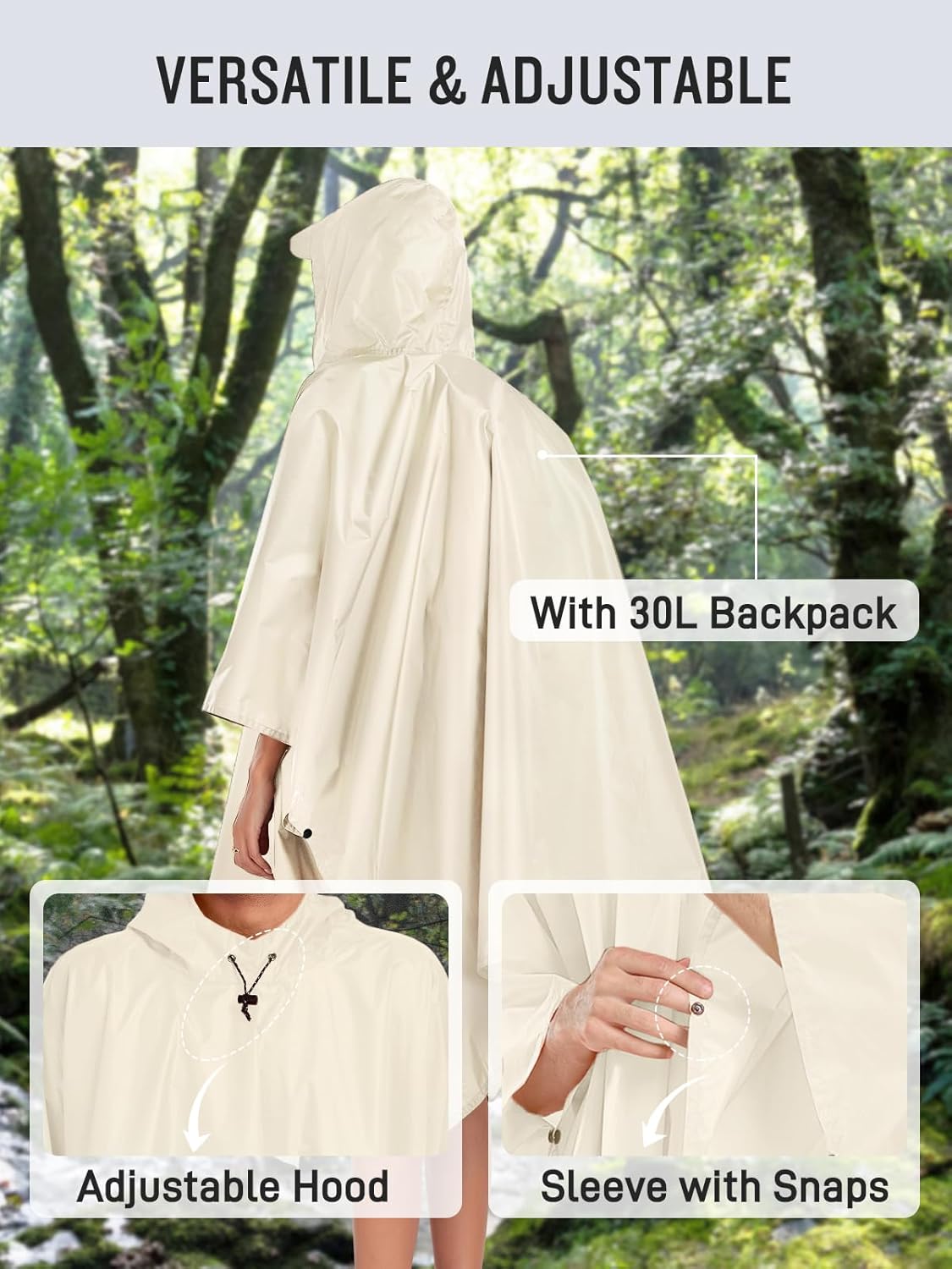 SaphiRose Hooded Rain Poncho Waterproof Raincoat Jacket for Men Women Adults