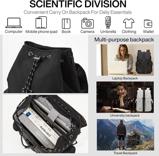 mixi Travel Laptop Backpack for Women & Men Carry On Backpack fits 16'' Laptop, Waterproof Lightweight Casual Hiking Weekender Bags Rucksack,17 Inch, Knight Black