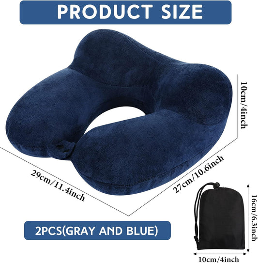 Sintuff 2 Pack Inflatable Travel Pillow for Airplanes Inflatable Neck Flight Pillows with Compact Bag and Blindfold for Traveling, Airplane, Train, Car, Office(Gray and Blue)