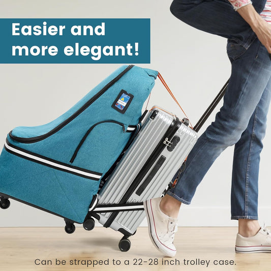 Rolling Car Seat Travel Bag, Padded Carseat Travel Backpack for Airplane,Large Durable Carseat Travel Bag with 4 Wheels,Adjustable Shoulder Strap and Waterproof Base Blue