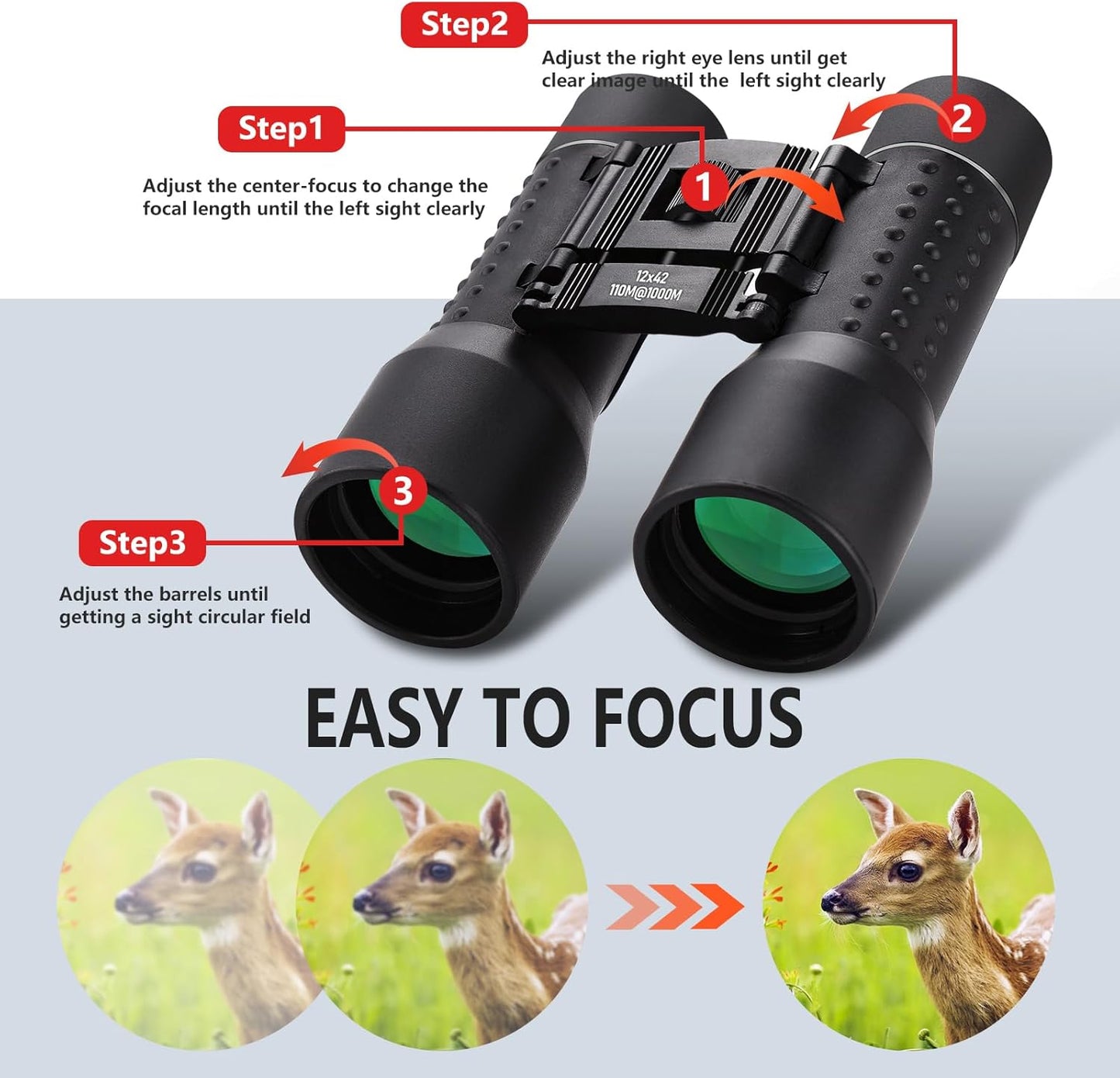 12x42 HD Binoculars for Adults, Professional Large View Binoculars with Clear Low Light Vision, Waterproof for Bird Watching, Hunting, Travel, Hiking, Sports, Concerts