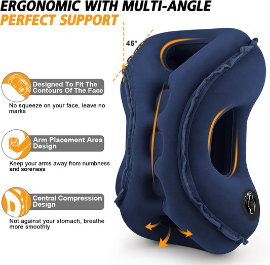 Inflatable Travel Pillow,Multifunction Travel Neck Pillow for Airplane to Avoid Neck and Shoulder Pain,Support Head,Neck,Used for Sleeping Rest, Airplane and Home Use,with Eye Mask, Earplugs,Blue
