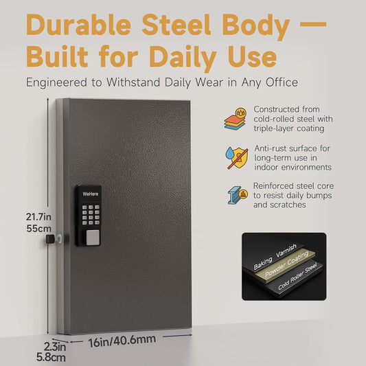 72 Key Cabinet Organizer,Metal Key Lock Box Wall Mount use OTP Technology Unlock,Fixed Password/Bluetooth Unlock, App Remotely Generates Pin Codes Without Internet,Great for Key Hook & Storage