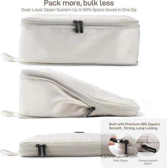 EPICKA TripCozy Compression Packing Cubes - 4 Set Durable Travel Organizer Bags with Mesh Top, Expandable Travel Accessories for Carry on, Luggage, Suitcase, Backpack (Beige)