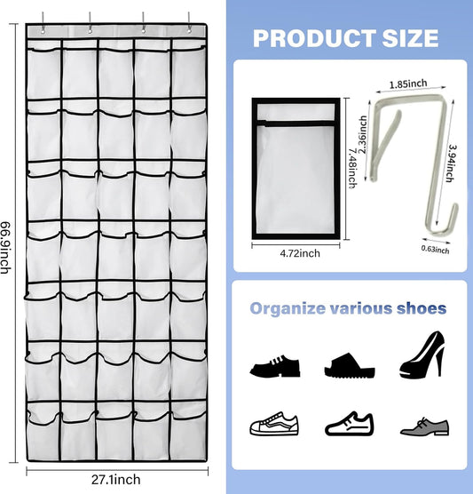 35Large Pockets Over The Door Shoe Organizer, Mesh Pockets Shoe Holder Rack, Capacity Shoe Hanging Storage,door shoe rack With 4 Metal Hook.