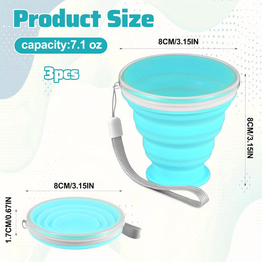 3 Pack Collapsible Cups for Traveling,Collapsible Travel Cup,Portable Reusable Silicone Drinking Folding Cup Set with Lid for Outdoor Adventures,Camping, Hiking, and Daily Use