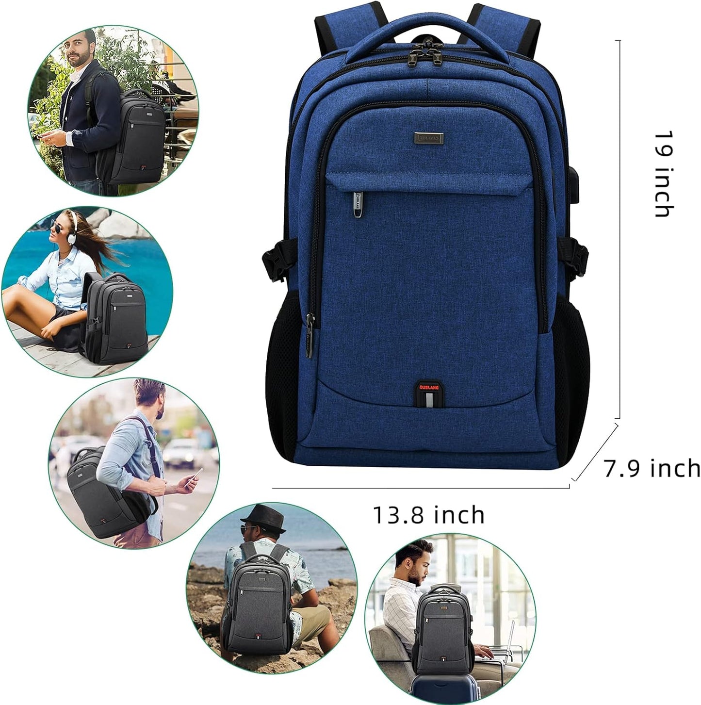 DUSLANG 17 Inch Laptop Backpack for Travel Water Resistant College Backpack for Men Women Laptop Bag with USB Charging Port,Blue