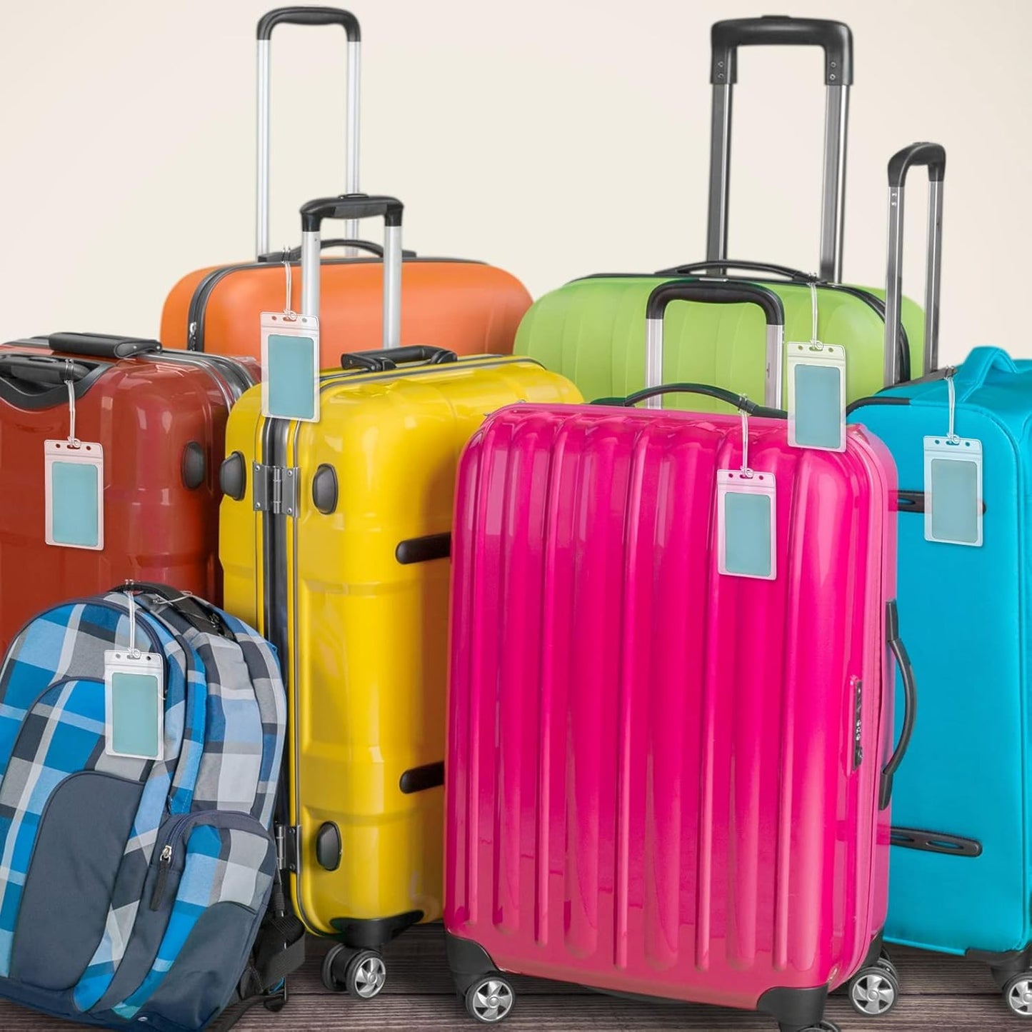 50 Pcs Clear Luggage Tags Bag Tags Holder Identification ID Card Badge Holder with 50 Pcs Clear Luggage Tag Loop Straps for Business Travel and Office Supplies