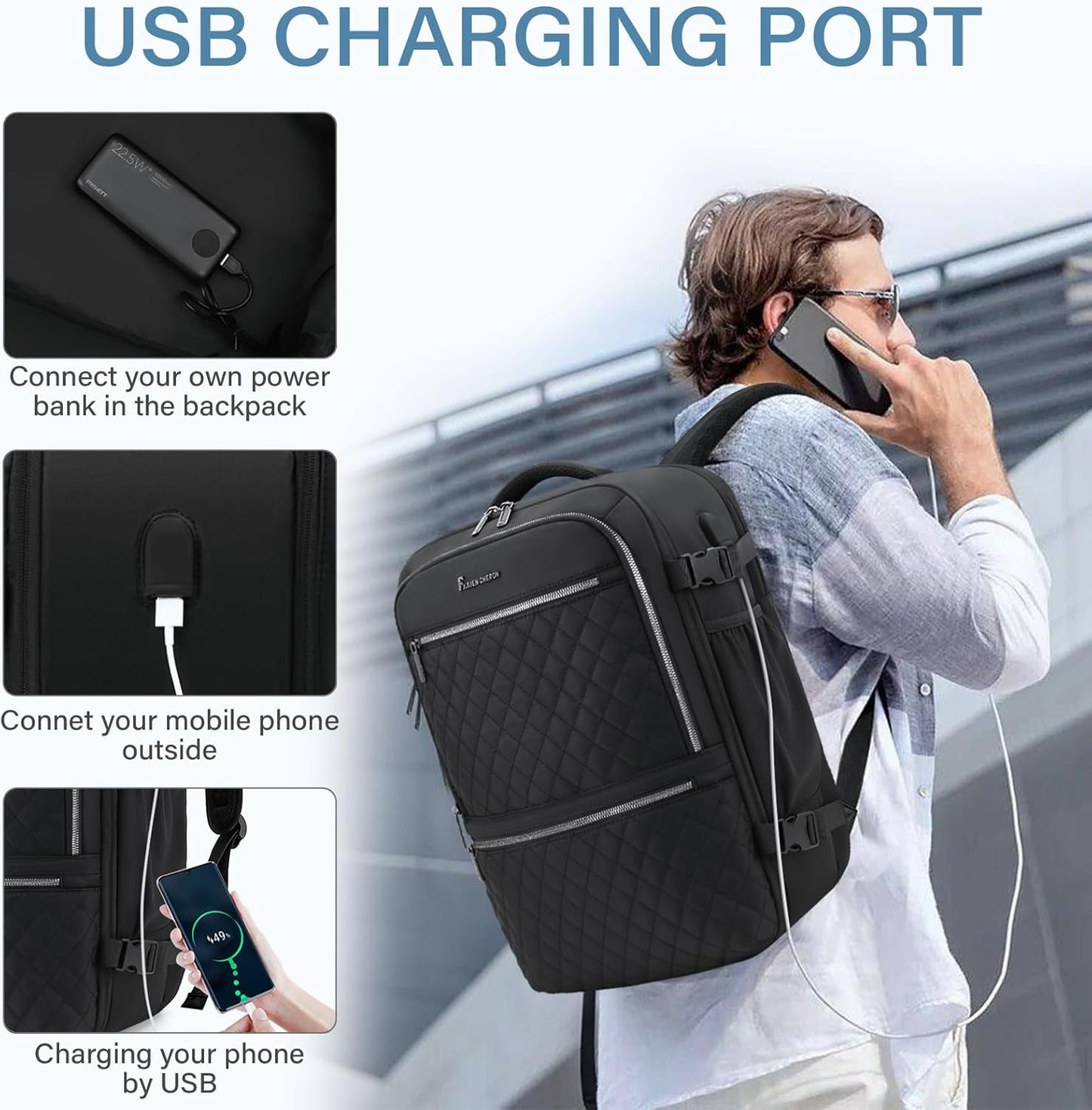 Travel Backpack,30L Carry on Backpack for Airplanes,17.3 Inch Frontier Airlines Personal Item Travel Bag with USB Charger and Cosmetic Bag