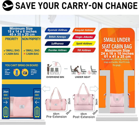 Travel Duffel Bag, Sports Tote Gym Bag, Shoulder Weekender Overnight Bag for Women