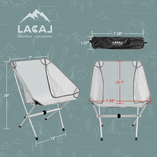 Ultra-Light Folding Camping Chair, All-Aluminum Frame, Surper Breathable Fabric, Easy to Carry, Compact Storage Size (1, Grey)
